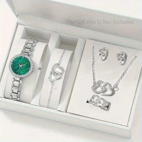 1pc Rhinestone Decor Quartz Watch Flower Pointer Analog Dress Watch & 5pcs Jewel - Picture 1 of 3